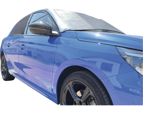 Blaue Autofront mit Windschutzscheibenabdeckung