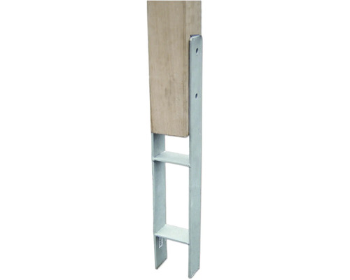 Pfostenhalter mit zwei Ablagen aus Metall und Holz