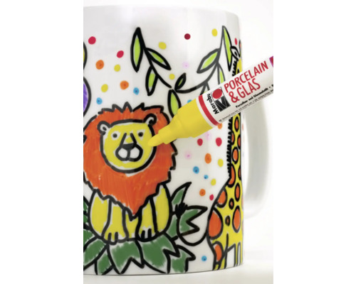 Bemoolte Taass mat Porzeläin- a Glasfaarwstift