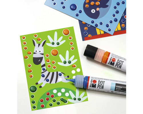 Punktfarbe mit Tiermotiven und Farbstiften