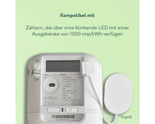 Kompatibel mit Zählern, die über eine blinkende LED mit einer Ausgaberate von 1000 imp/kWh verfügen