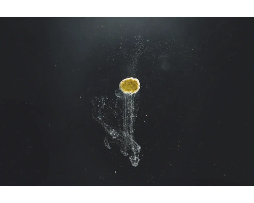 Ein Reinigungsschwamm sinkt ins Wasser