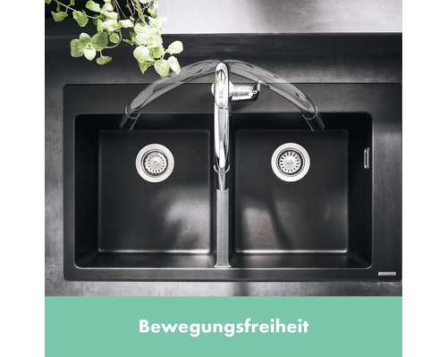 Doppelspülbecken mit Wasserhahn und Abfluss