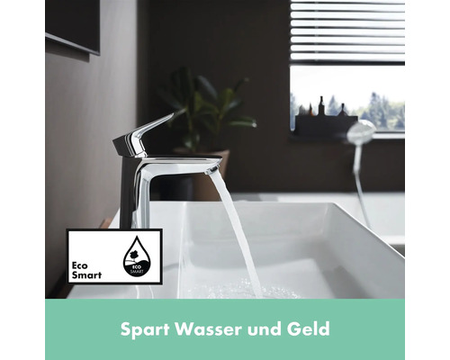 Wasserhahn mit EcoSmart Funktion in einem Badezimmer