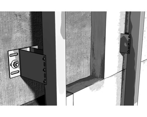 Nahaufnahme einer Metallhalterung, die an einer Wand befestigt ist