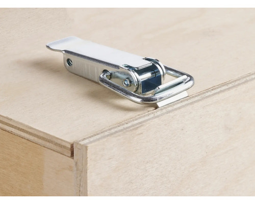 Metall-Spannverschluss an Holzkiste