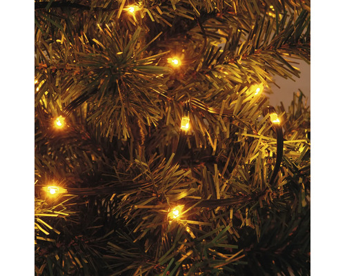 Lichterkette mit warmweißen Lichtern an einem Weihnachtsbaum