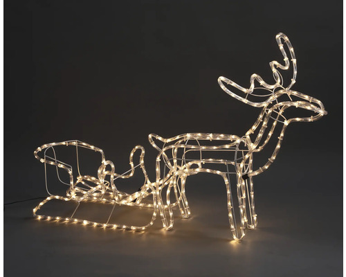 Renne avec traîneau en tubes lumineux comme décoration de Noël