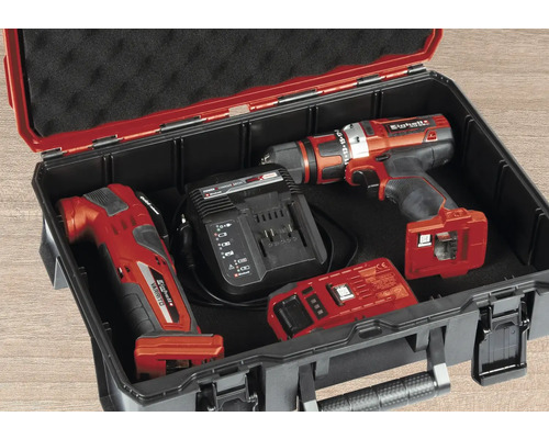Coffret à outils Einhell avec perceuse-visseuse sans fil, outil multifonction, chargeur et batterie