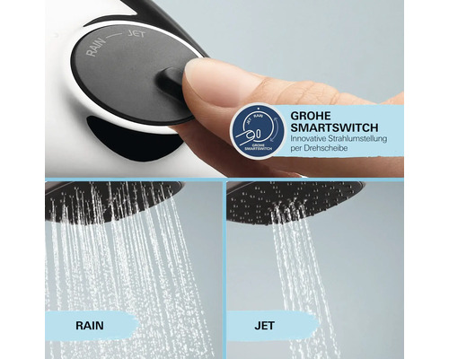 Brausekopf mit Strahlarten Rain und Jet und Grohe Smartswitch