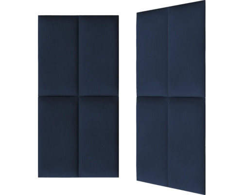 Deux panneaux acoustiques bleus pour montage mural, chacun composé de quatre carrés