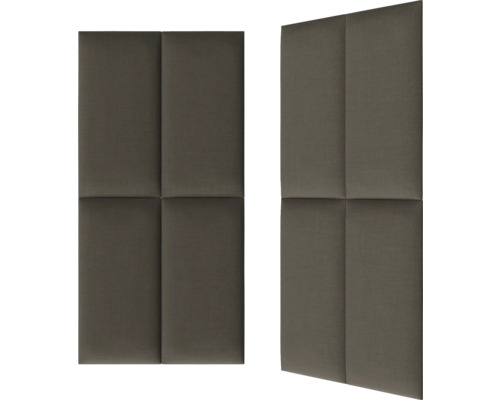 Deux panneaux muraux rembourrés avec quatre sections rectangulaires.