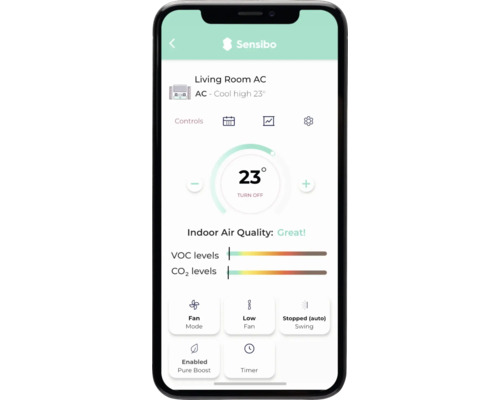 Smartphone mit Sensibo App zur Steuerung der Klimaanlage