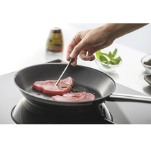 Cuisson de thon dans une poêle à frire avec un thermomètre de cuisson