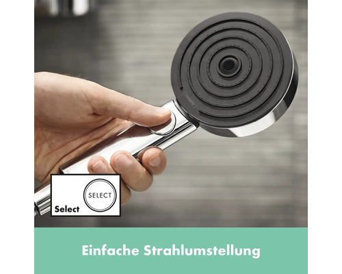 Handbrause mit Strahlartenumstellung per Knopfdruck in der Hand