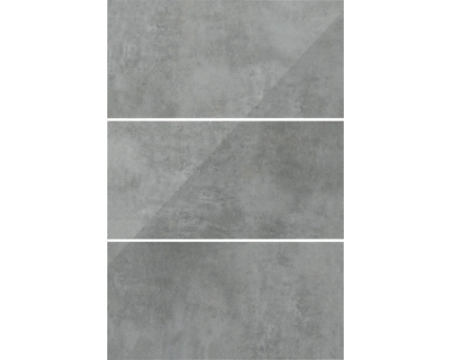 Drei graue Fliesen mit Betonoptik.