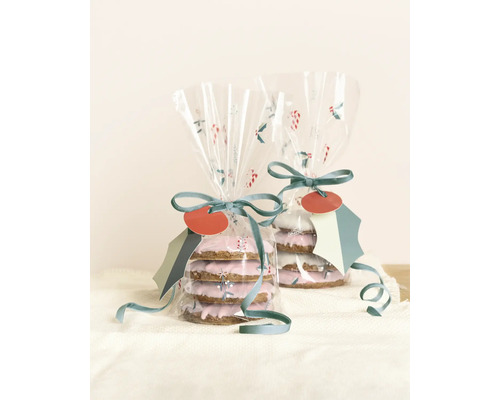 Deux biscuits emballés avec ruban et étiquette