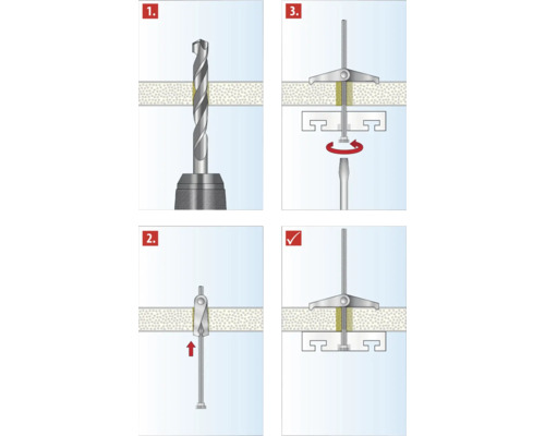 Anleitung zur Montage eines Hohlraumdübels in vier Schritten