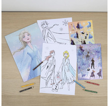 Malbuch und Aufkleber mit Motiven aus dem Film Die Eiskönigin mit Buntstiften