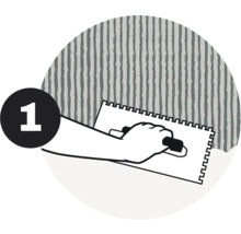 Illustration d''une main appliquant de la colle sur un mur à l''aide d''une spatule, étape 1
