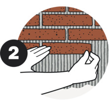Illustration de deux mains posant un mur de briques, étape deux