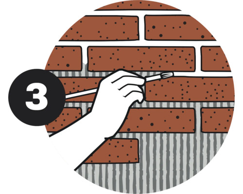 Illustration einer Mauerwerksreparatur mit Pinsel und Nummer 3.
