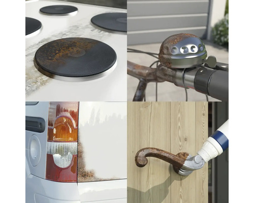 Exemples d''application pour l''élimination de la rouille sur les plaques de cuisson, un vélo, un véhicule et une poignée de porte