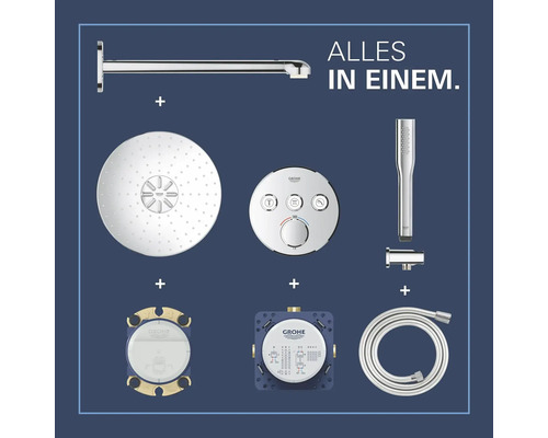 Grohe Duschsystem zur Wandmontage mit Kopfbrause, Handbrause und Thermostat
