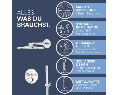 Grohe Euphoria Duschsystem mit Kopfbrause, Handbrause und Thermostatbatterie