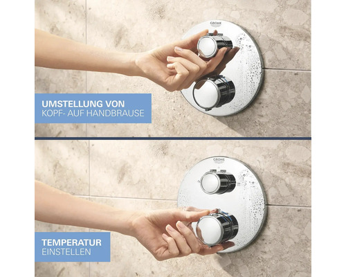Grohe Armatur zur Umstellung von Kopf- auf Handbrause und Temperatureinstellung