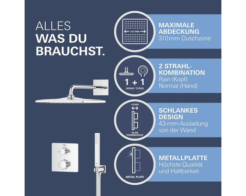 Système de douche avec douche de tête, douchette et thermostatique