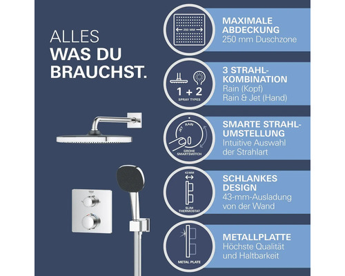 Système de douche Grohe avec douche de tête, douchette et thermostat