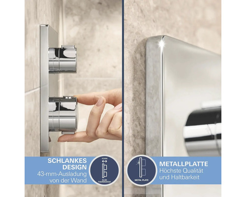 Gros plan d''un système de douche thermostatique avec un design fin et une plaque métallique