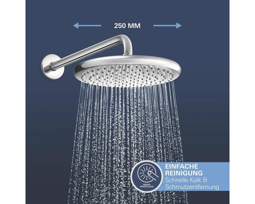 Pomme de douche d''un diamètre de 250 millimètres et fonction anticalcaire