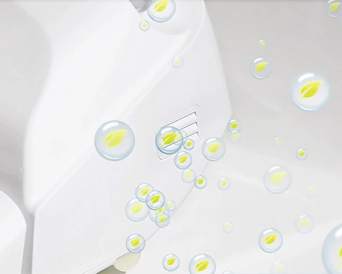 Vue d''un humidificateur avec des symboles de feuilles dans des bulles de savon.