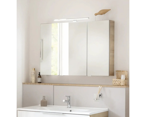 Salle de bain avec armoire de toilette, lavabo et robinet