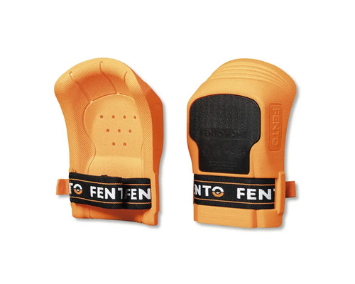 Une paire de genouillères orange de la marque Fento