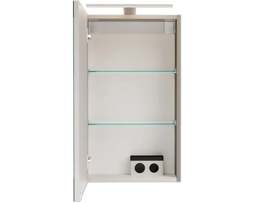 Offener Spiegelschrank mit Glasablagen