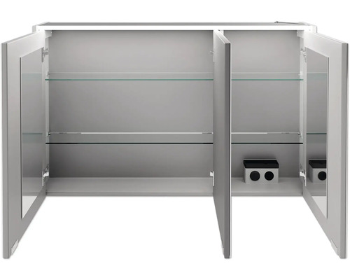 Armoire de toilette ouverte avec étagères en verre pour le rangement de la salle de bain