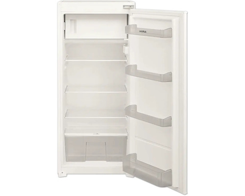 Réfrigérateur ouvert avec étagères et compartiments de porte