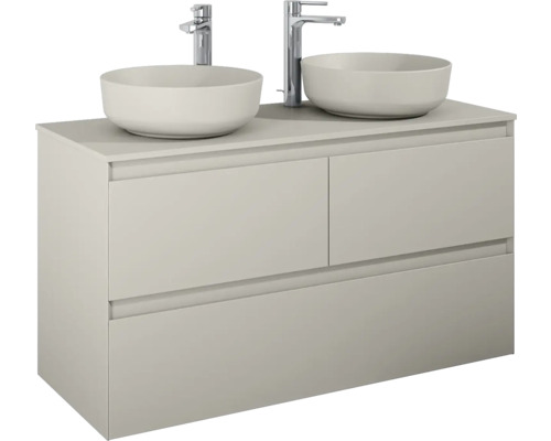 Waschtisch mit zwei Aufsatzwaschbecken und Unterschrank
