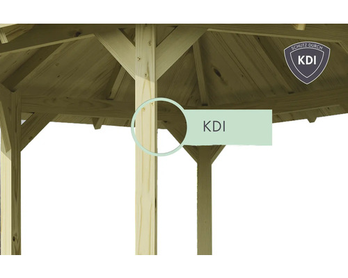 Detailansicht eines Holzpavillons mit Kesseldruckimprägnierung (KDI)