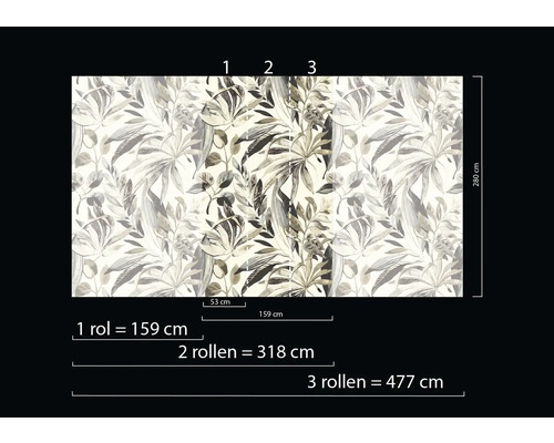 Illustration des largeurs de papier peint avec décor de feuilles