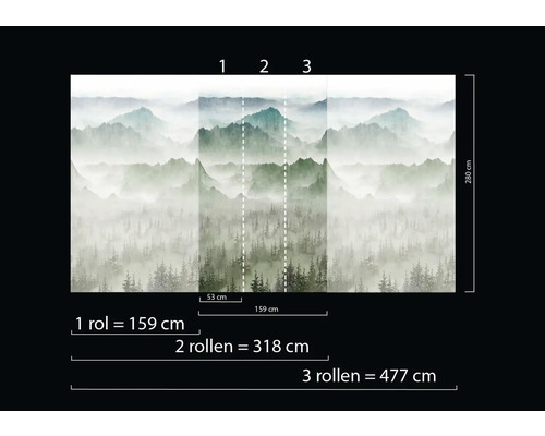 Fototapete mit Berglandschaft und Größenangaben