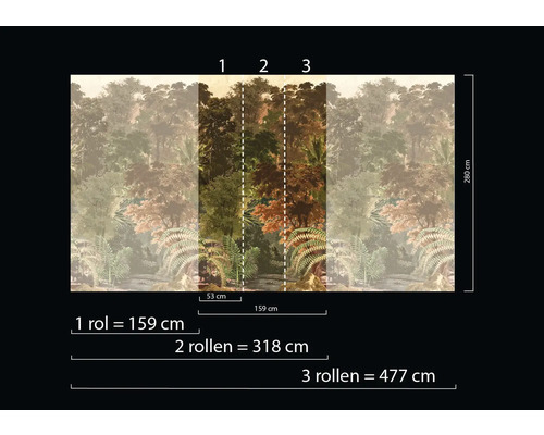 Papier peint photo avec motif de forêt et indications de taille