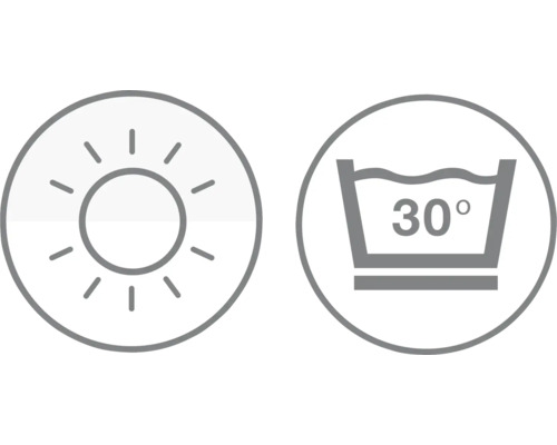 Symbol für Sonneneinstrahlung und Waschtemperatur 30 Grad
