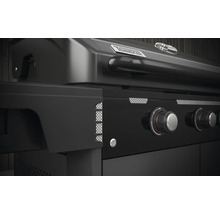 Vue détaillée d''un barbecue à gaz Tenneker noir avec boutons rotatifs.
