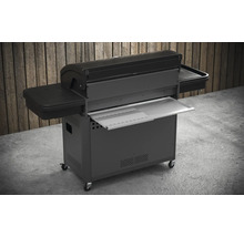 Barbecue avec tablette latérale et meuble bas sur roulettes