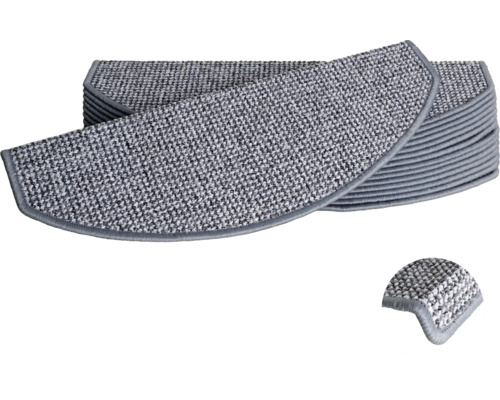 Set de tapis d'escalier Titan semi-circulaire argent 23,5x65x4,5 cm 15 pièces