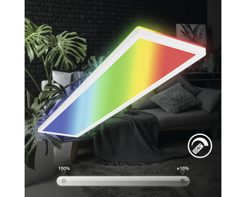 Raumszene mit LED-Panel und einstellbarer Lichtintensität